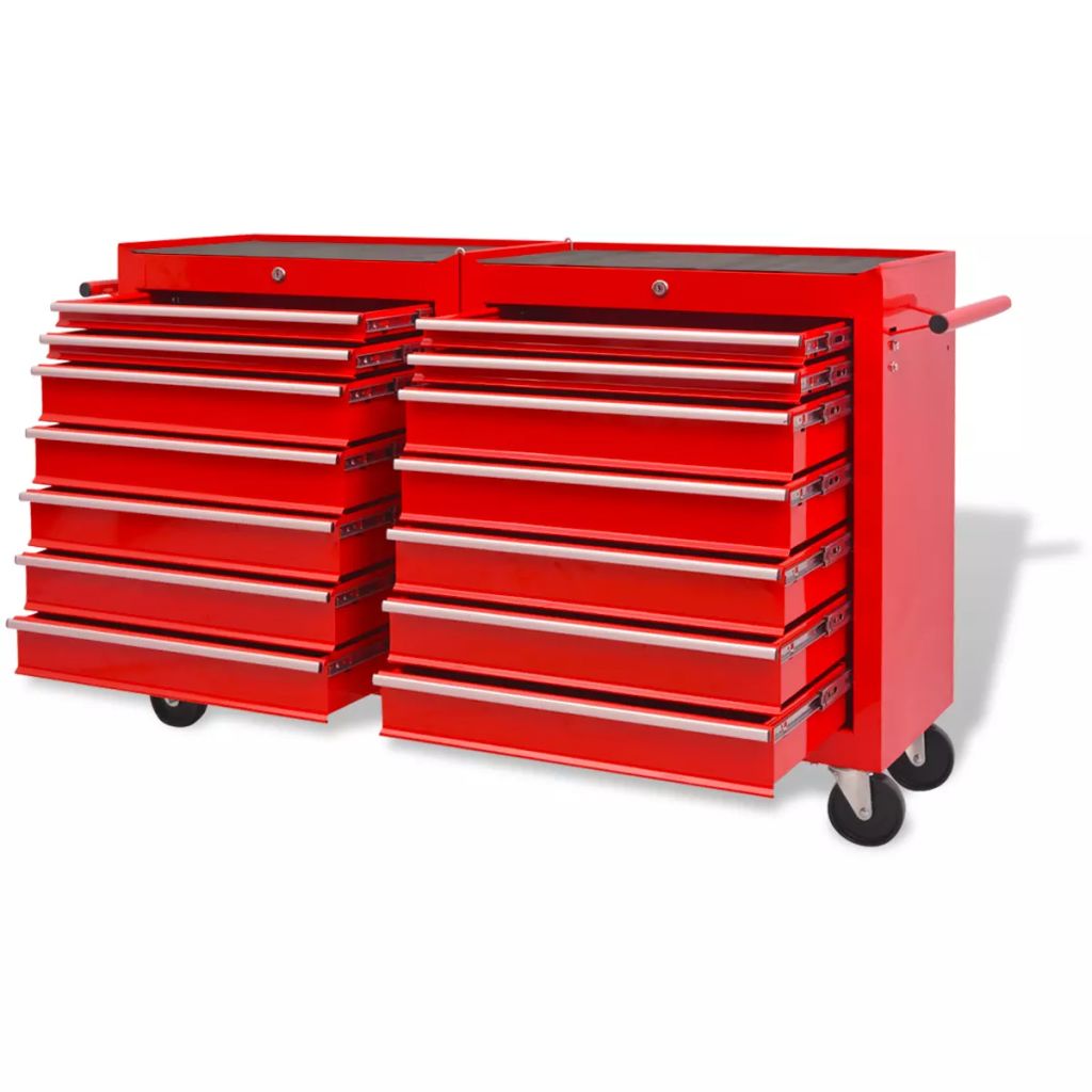 vidaxl75- Workshop Tool Trolley with 14 Drawers Size XXL Steel Red