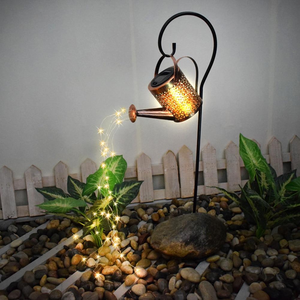 Solar Powered Watering Can Wrought Iron Solar Powered Watering Can Sprinkles Fairy Light LED Outdoor Garden Waterproof