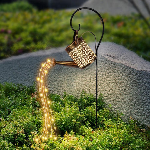 Solar Powered Watering Can Wrought Iron Solar Powered Watering Can Sprinkles Fairy Light LED Outdoor Garden Waterproof